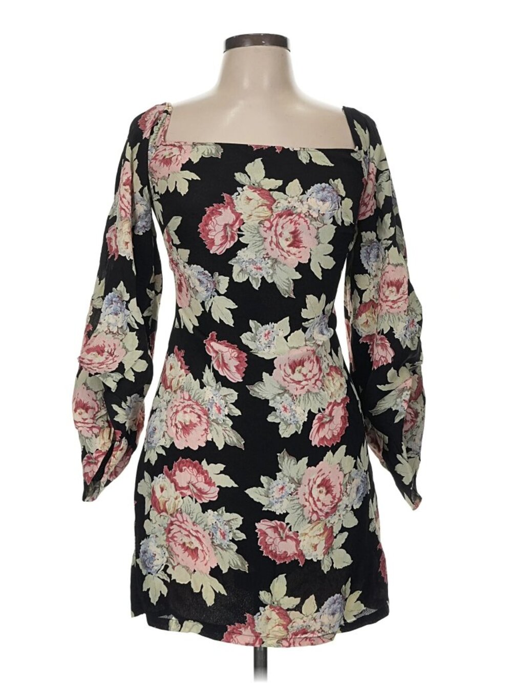 Reformation Black Floral Square Neck Mini Dress - Size 6